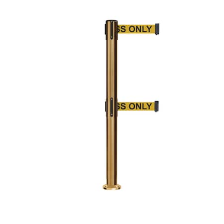 Stanchion Dual Belt Barrier Fixed Base Sat.Brass Post 9ft.Auth...Belt